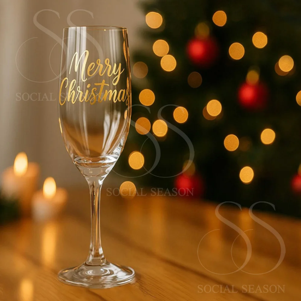 Vasos de flauta de champán personalizados con calcomanías de vinilo, regalo de Navidad, decoración de Festival, flauta Prosecco con pegatinas, 2 uds.