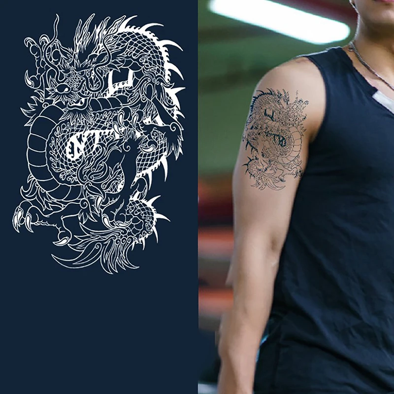 1Pc Realistische Draak Nep Tattoo Stickers Voor Mannen Jongens Kinderen 3d Dragon Vegetatie Tijdelijke Tatoeages Wasbare Tatoeages