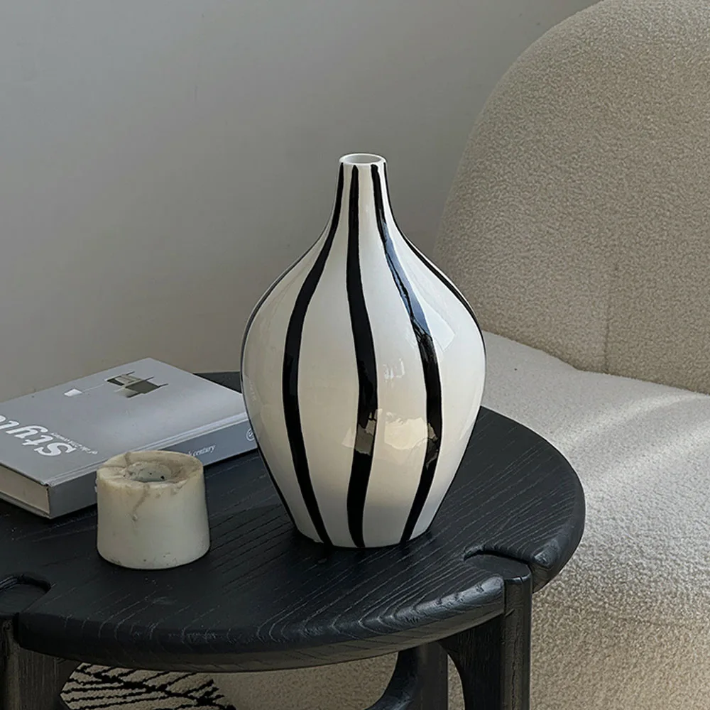 

Nordic Black and White Striped Ceramic Vase Living Room Homestay Dining Table Flower Arrangement Art Vases Wedding Decoration