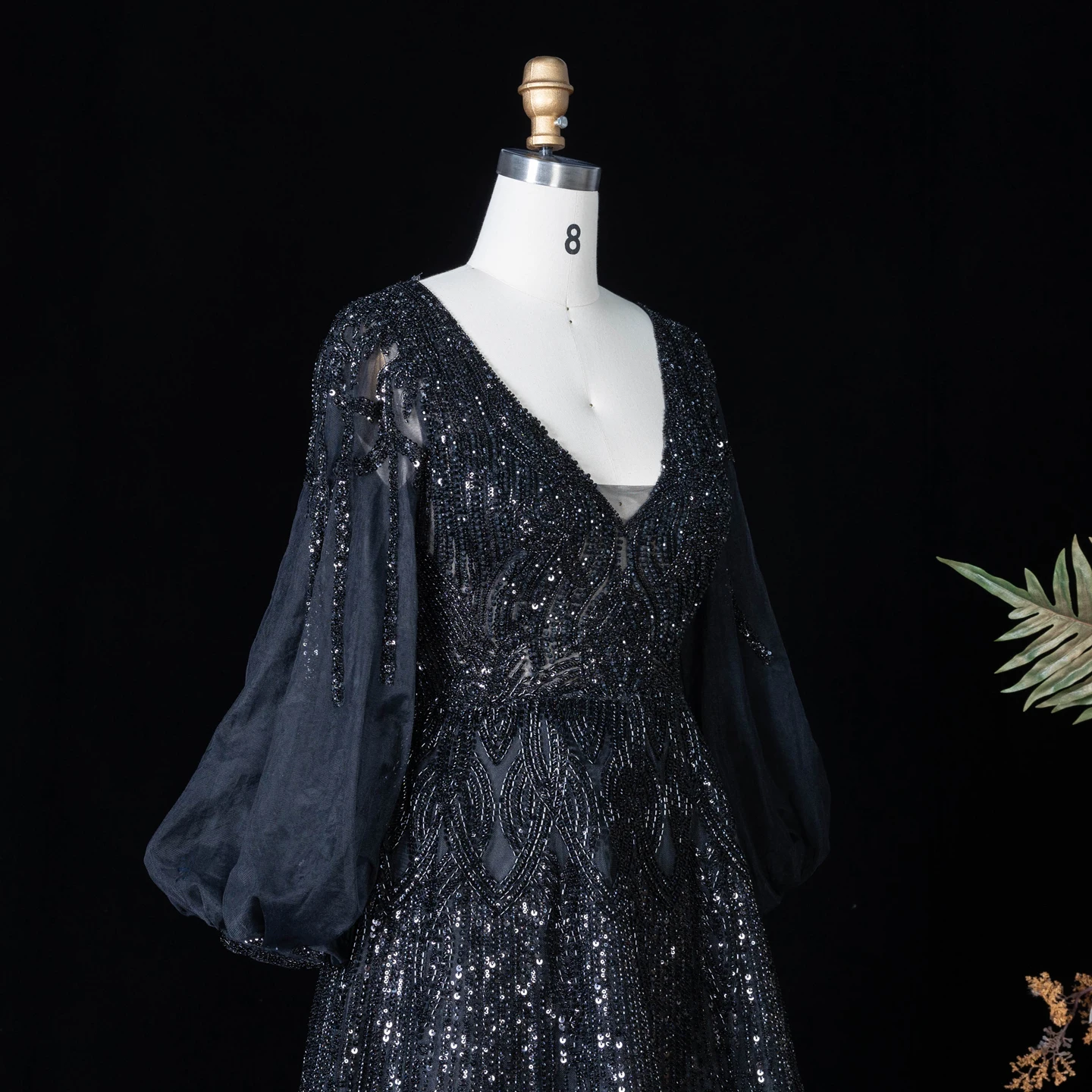 Sharon Said Luxuriöses Rosa Abendkleid mit Perlenstickerei, V-Ausschnitt, A-Linie und Puffärmeln, 2026 Damen Hochzeitsfeier SS057, Maßanfertigung – Detail 19