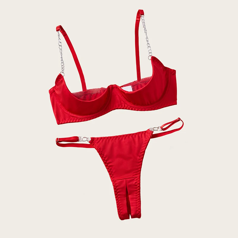 

Valentine Sexy Lingerie Hot Red Chain Bra Panty Set Luxury Intimate Erotic Lingerie 2 Pieces Romantic Women's Underwear Set