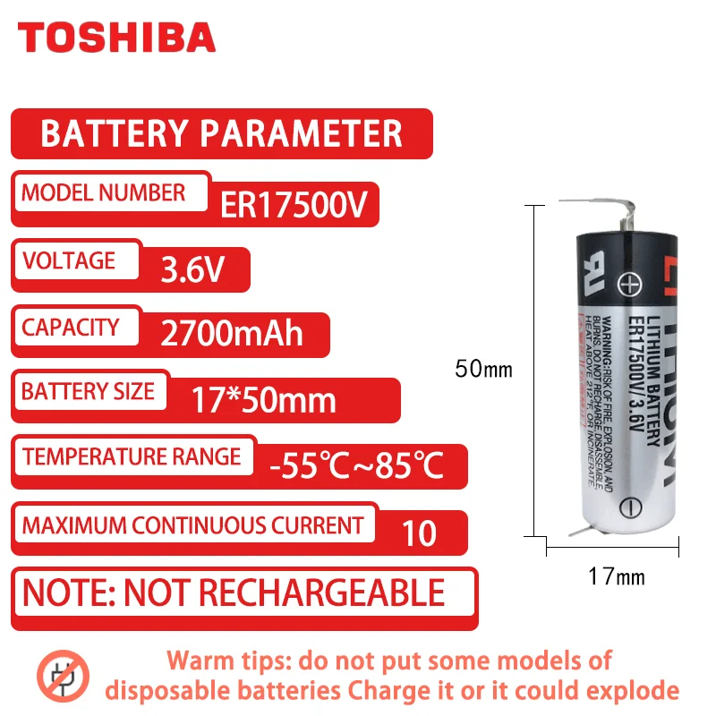 TOSHIBA ER17500V 3.6V 2700mAh Li/SOCl2 Lithium Battery Suitable for Epson C4 Robot R13N860011 With Cable Plug