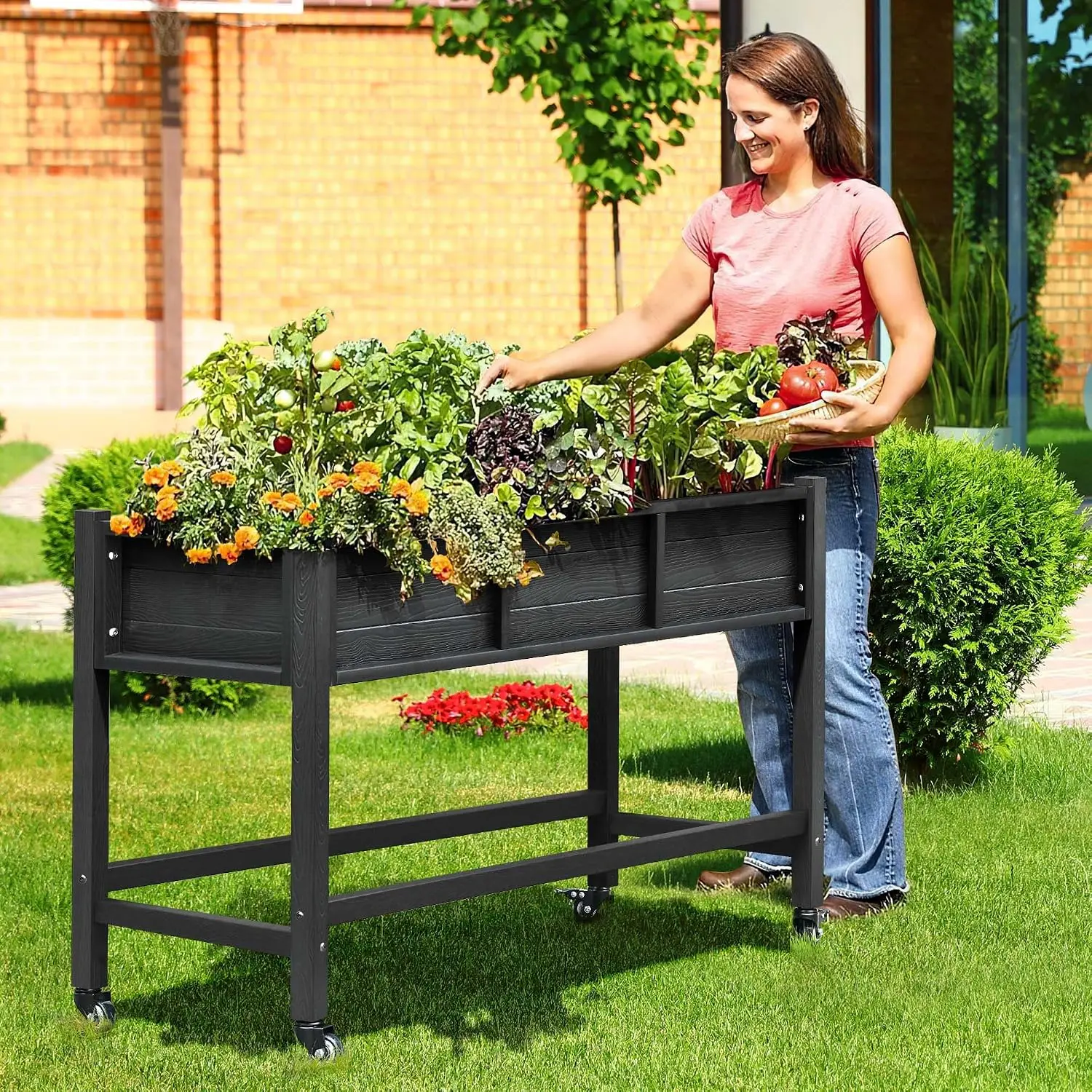 47x18x31in Raised Garden Bed HDPE, Weather-Resistant Poly Wood Planter Box Stand, Planter Box with Legs & Lockable, Customized
