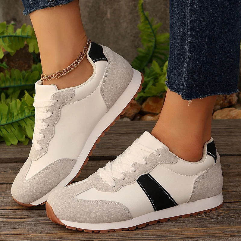 Zapatillas de deporte con plataforma de colores combinados a la moda para mujer, zapatos deportivos informales con cordones bajos, zapatos deportivos ligeros y cómodos para caminar de talla grande