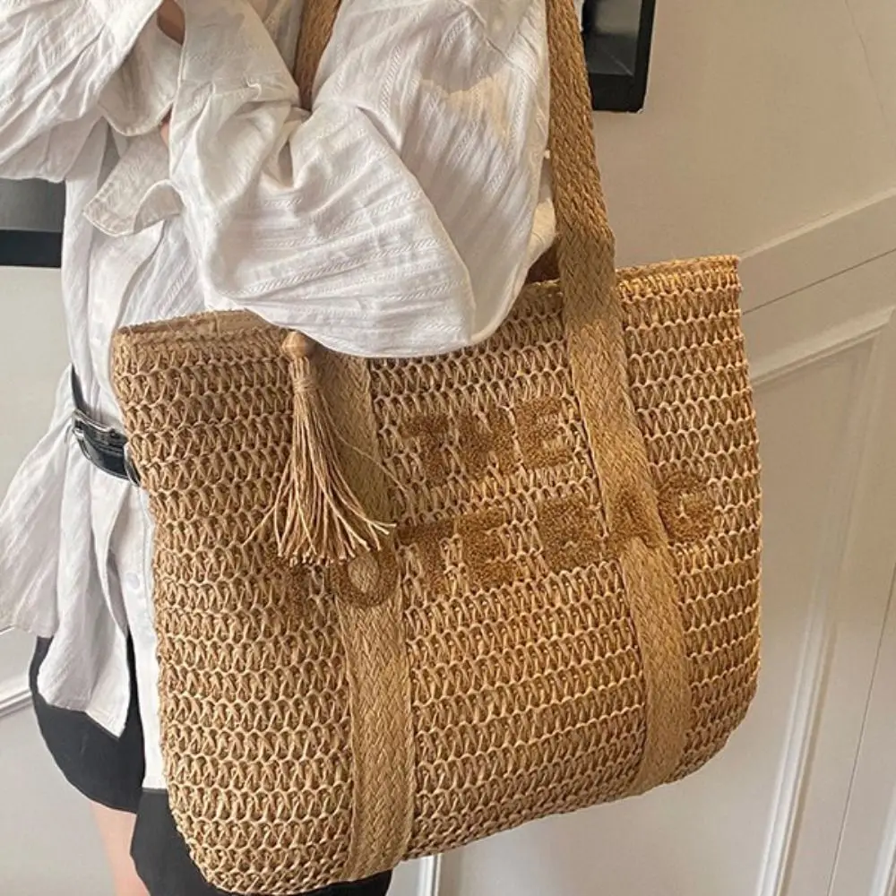 

Top-handle Hollow Out Straw Shoulder Bag Breathable Casual Weave Tote Bag Portable Bohemian Summer Beach Bag Travel