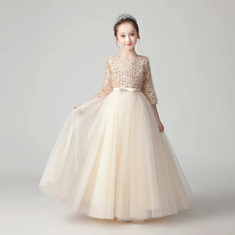 Girls Princess Dress Birthday Autumn Winter Catwalk Performance Host Piano Performance Dress Long Sleeve High-end Children's Eve