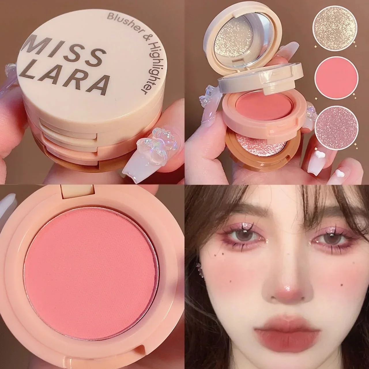 Highlight Rouge Makeup Palette - Blush Contour Silkworm Eyeshadow with Glitter Pigment