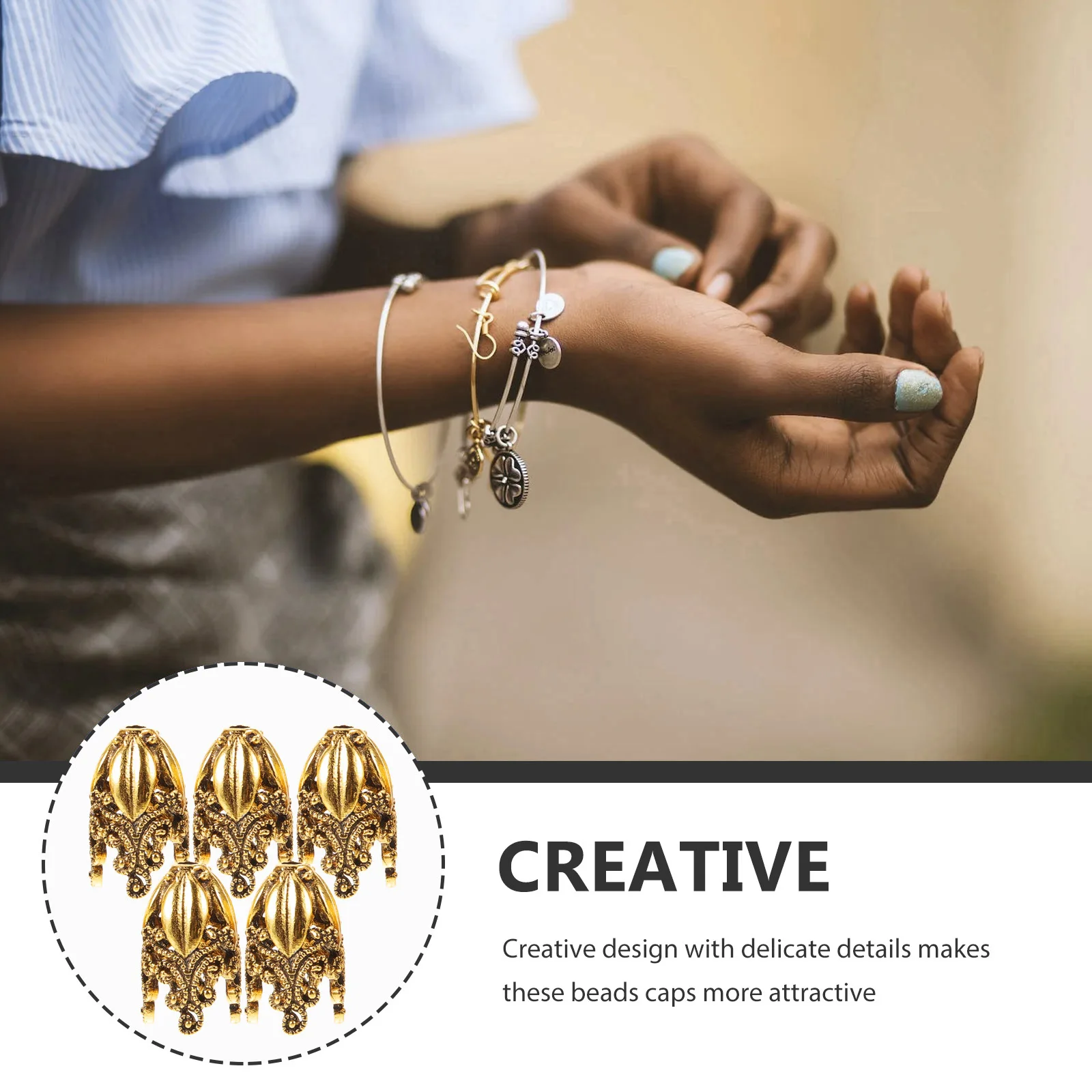 

5Pcs DIY Jewelry Making Beads Caps Flower Shaped Alloy No Fade Necklace Bracelet Decor Supplies Bead Caps DIY Supplies