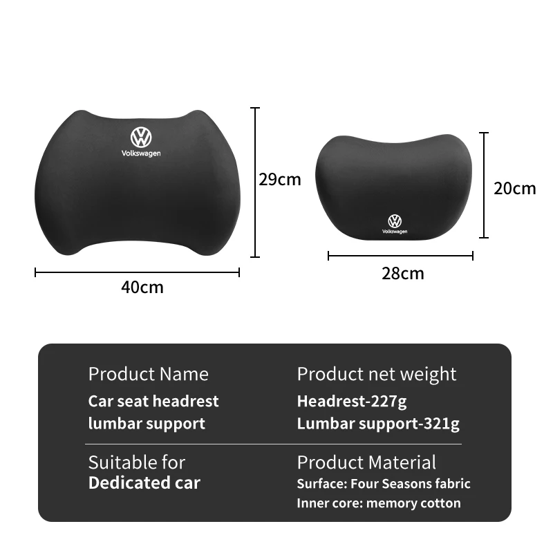 Car Lumbar Back Support Headrest Neck Pillow Car Seat Cushion For Volkswagen VW Passat Golf Tiguan Scirocco Jetta T-ROC Touareg