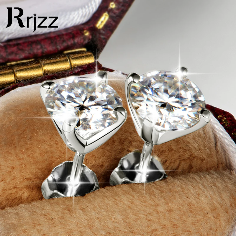 

Rrjzz 925 Sterling Silver Four Claw Piercing Earrings GRA 6.5MM D-Color Round Moissanite Stud Earrings for Women Men Jewelry