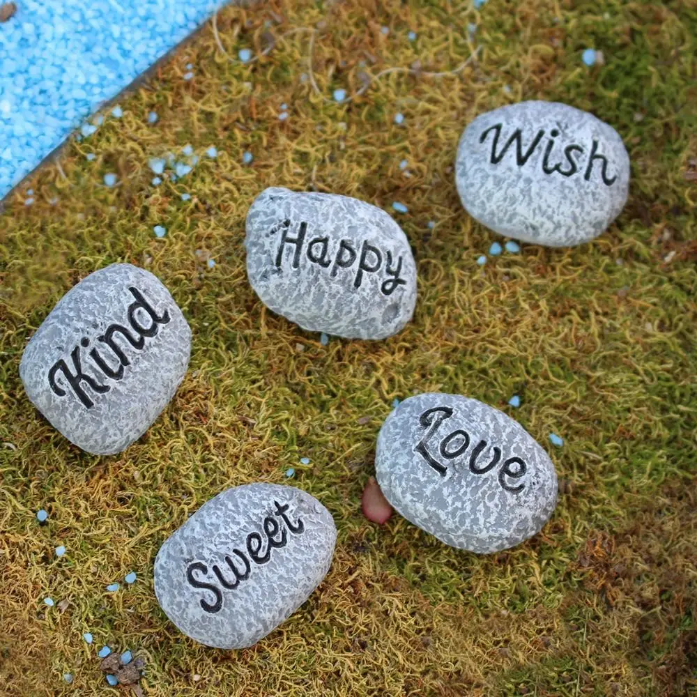 

5pcs Engraved Mini Resin Stone Set DIY Handicraft Miniature Garden Small Stone Durable Stone Figurines Aquarium Landscaping