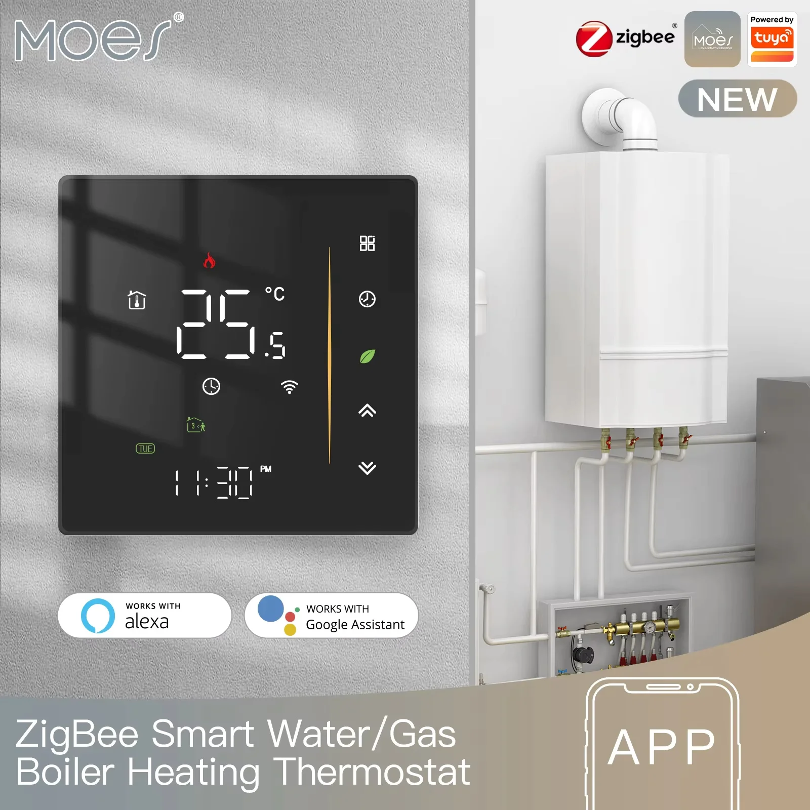 

Zigbee Thermostat Room Temperature Controller Of Water/Electric Floor Heating Gas Boiler Humidity Tuya Works Alexa Google Home