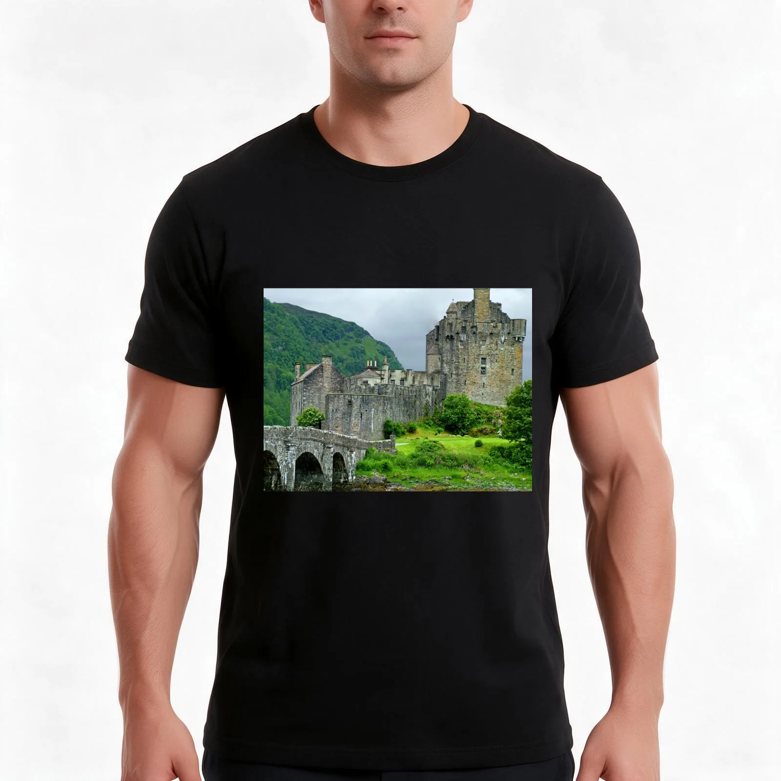 Highland Castle T-Shirt, Summer Casual Cotton Tee, Oversized Streetwear Tops, Vintage Graphic Print, Loose Fit Short Sleeve