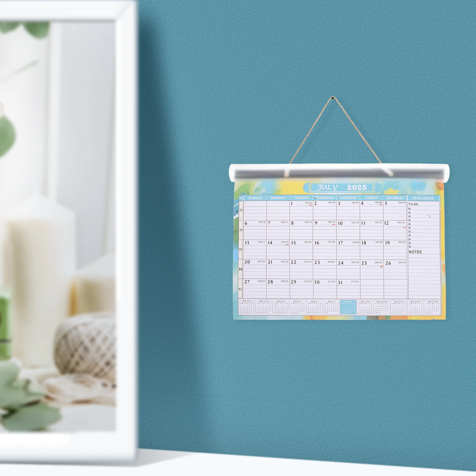 

English Wall Calendar Large 2025.7-2026.12 Spiral Bound Hanging Design Smooth Writing Surface Year Planner Home Office School