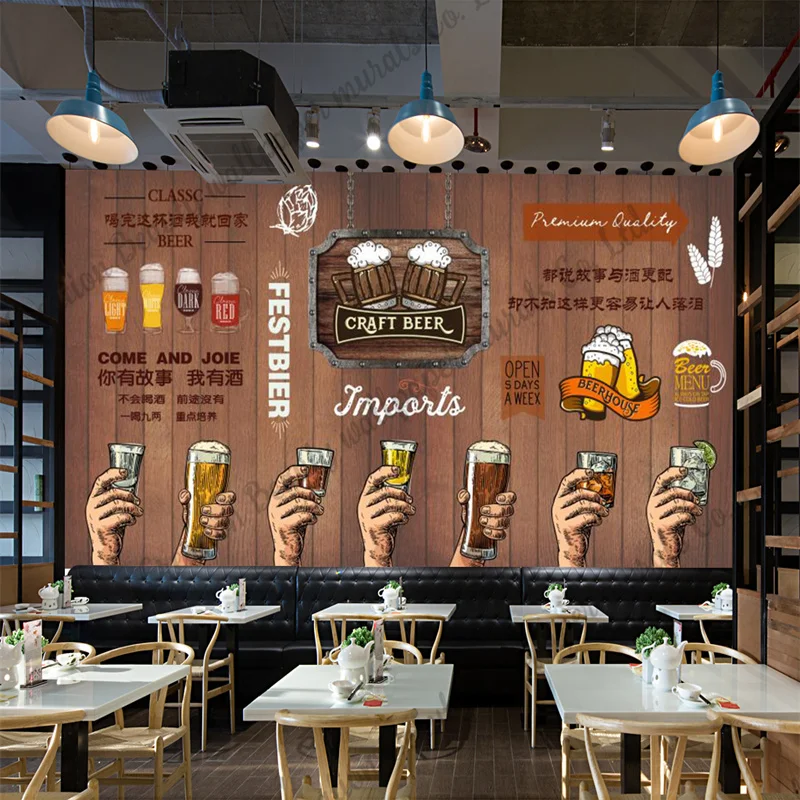 

Hand-painted Wooden Beer Mural Industrial Decoration Wallpaper Bar Restaurant Club Wall Paper Papel De Parede Contact Paper