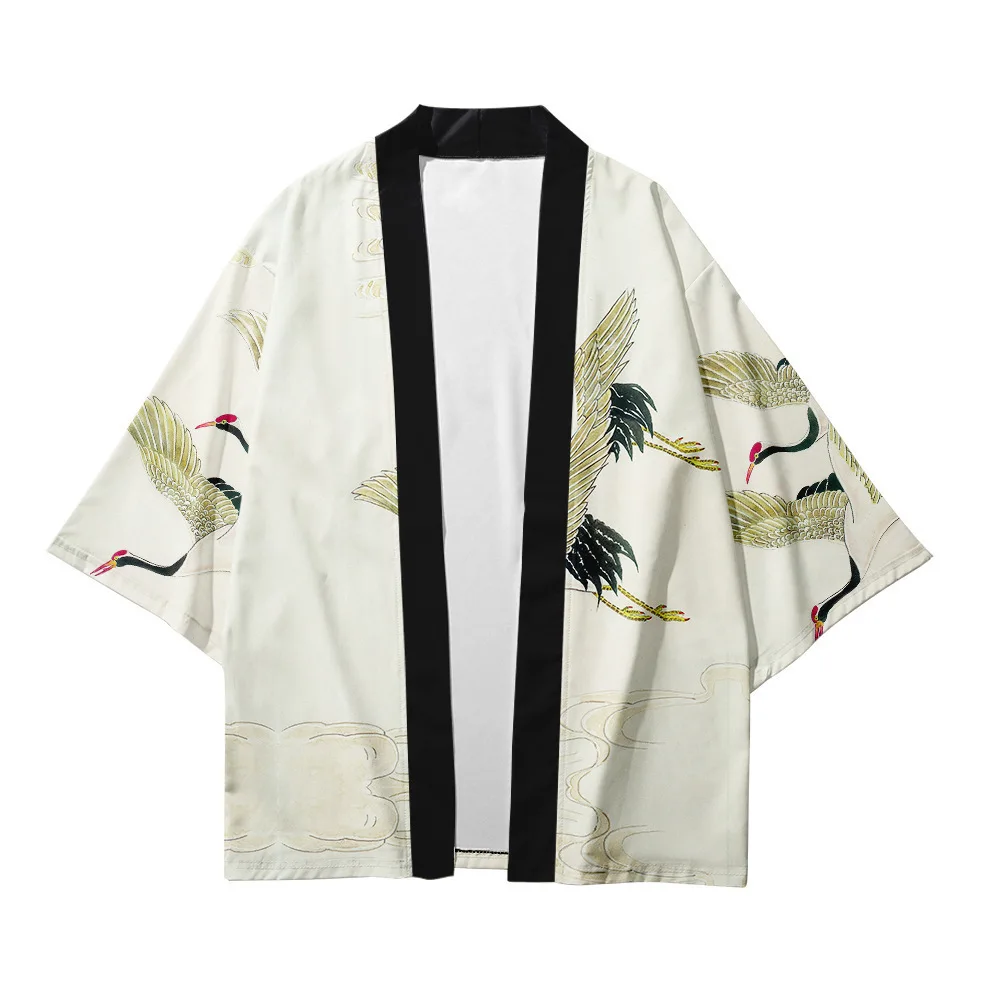 

2021 hot sale new product fashion cardigan 3d digital printing red-crowned crane adult traditional kimono 7