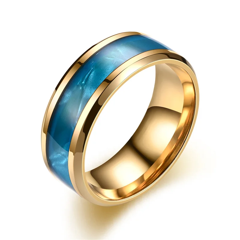 2023 Classic Stainless Steel Men's Ring Blue Shell Titanium Steel Couple Ring Wedding Ring Jewelry