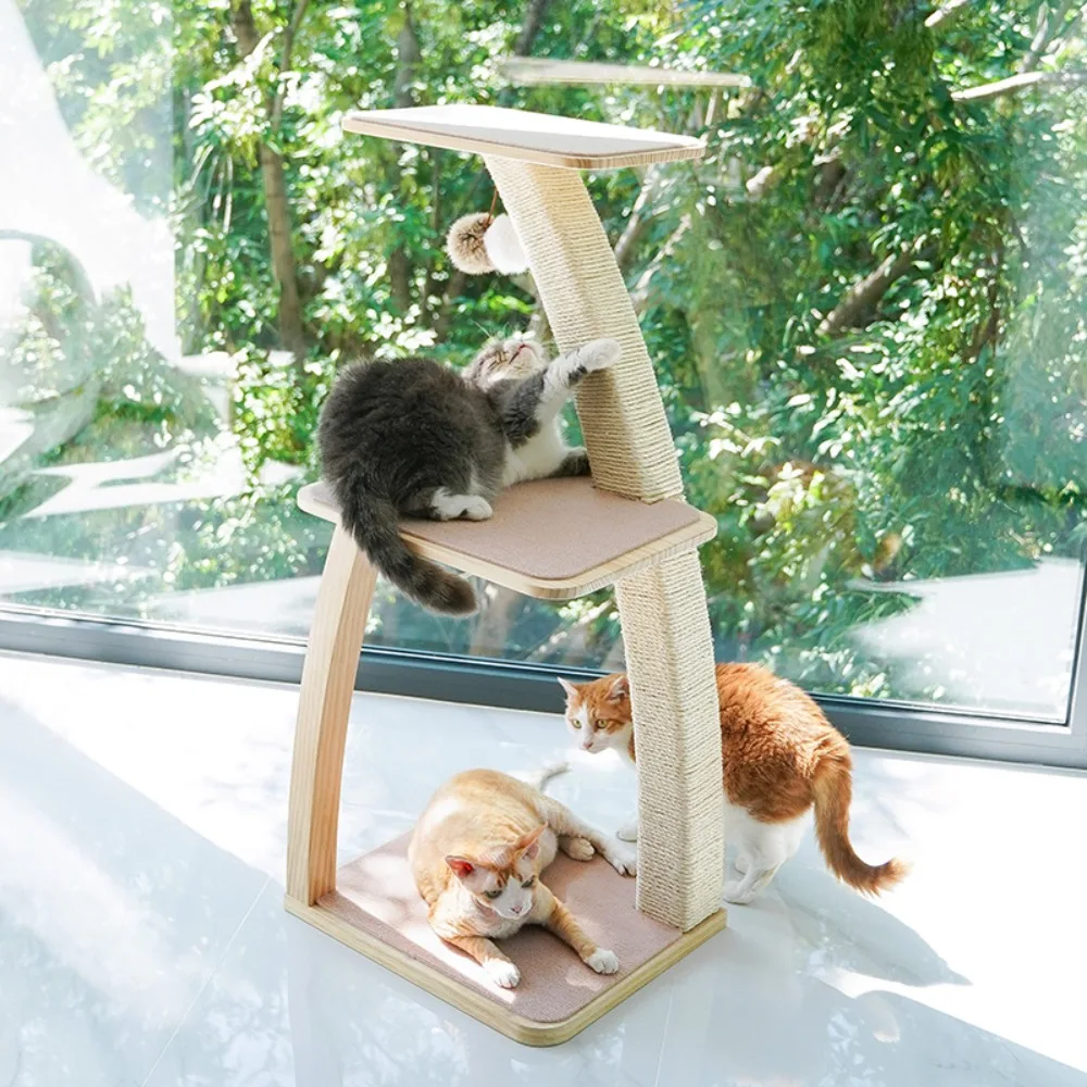 Cat Tree Tower Stable and Scratch-resistant Sisal Cat Scratcher Multi-level Scraper Scratching Post Cats Accessories Supplies