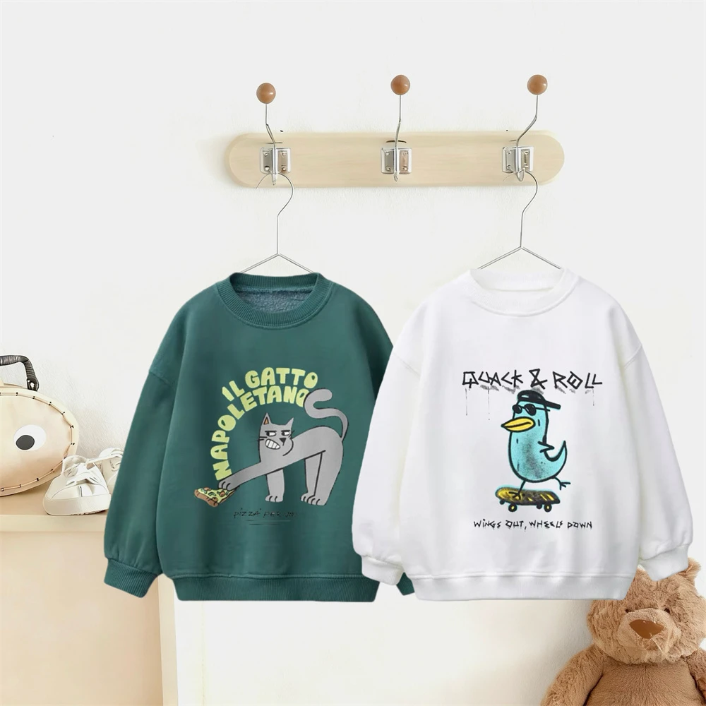 Loose Casual Tops Infant Clothing Printing Hoodie Round Neck Pullovers Fashion Casual Wear 2026 New Autumn Cartoon Sweatshirts