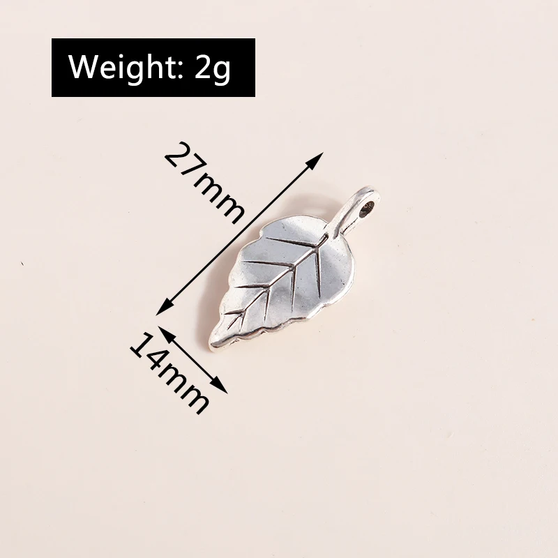 Leslie 10 Stück/Lot 27*14mm Legierung Antik-Silberfarbene Blatt-Anhänger für Armbänder Halsketten DIY Handgemachtes Schmuckzubehör – Detail 1