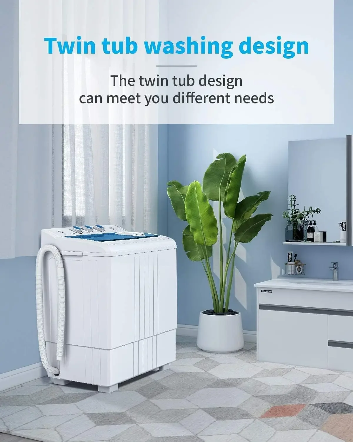 21LBS Portable Washing Machine, Washer(14LBS) and Spinner(7LBS), Mini Compact Twin Tub Washer and Dryer Combo with Pump Draining