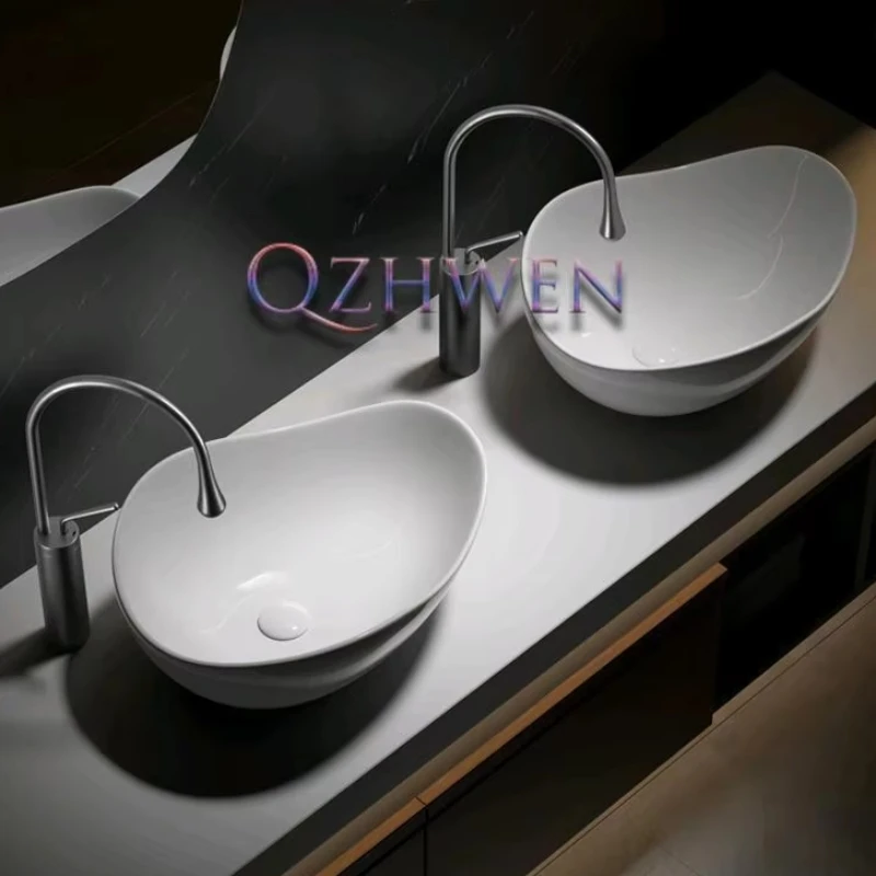 New Fashion High-end Ceramic Washbasin Creative Shape White Bathroom Sink Washroom Deepen Countertop Sink with Basin Faucet