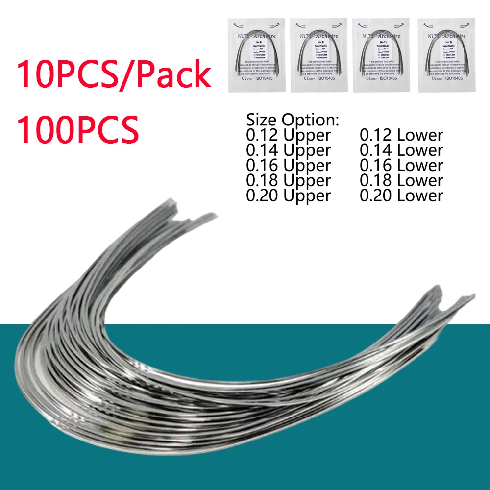 100Pcs Dental NiTi Arch Wires Super Elastic Round Rectangular and Ovoid Orthodontic Braces Wires 10 Packs for Dentists