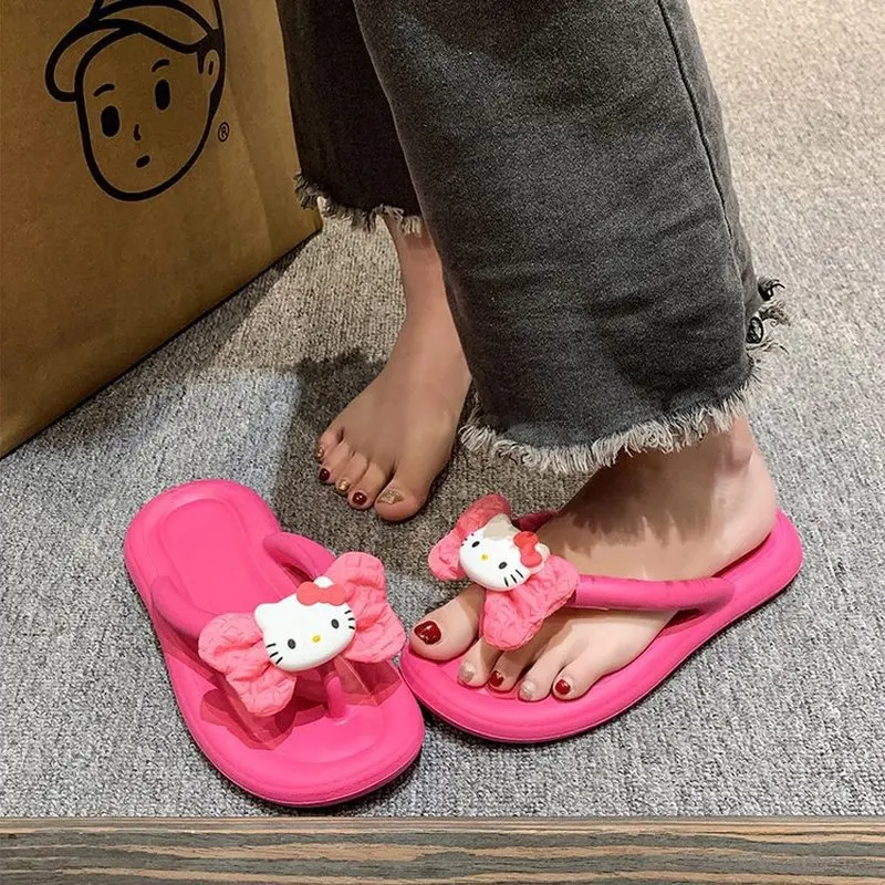 

Cute Sweetheart Kitty Cat Bow Sandals Women's Summer Outer Wear Candy-colored Cartoon Beach Flip-flops