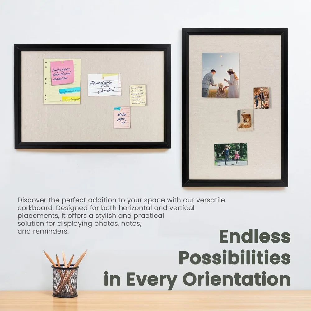 لوحة إعلانات من الفلين مقاس 30 × 20 بوصة مع غطاء من الكتان، لوحة إبر جدارية بإطار خشبي لديكور المنزل والمكتب والمدرسة #3