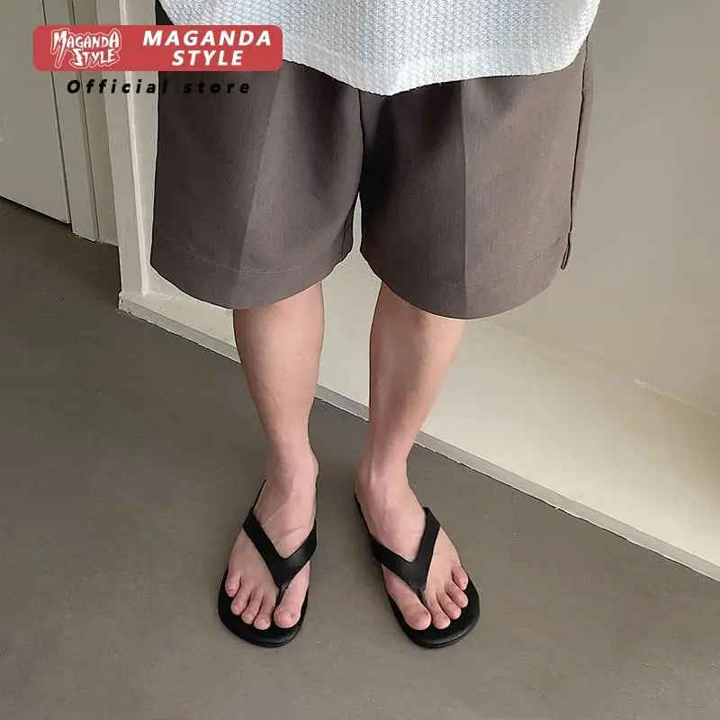 Full leather old money style slippers for men in summer anti slip and wear-resistant top layer cow suede flip flops