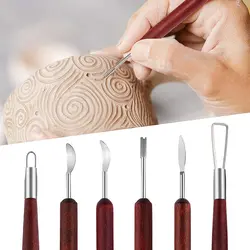 6PCS Sculpting Pottery Clay Tools Wood Handle Pottery Set Wax Carving Sculpt Smoothing Shaper Pottery Clay Ceramic Tool