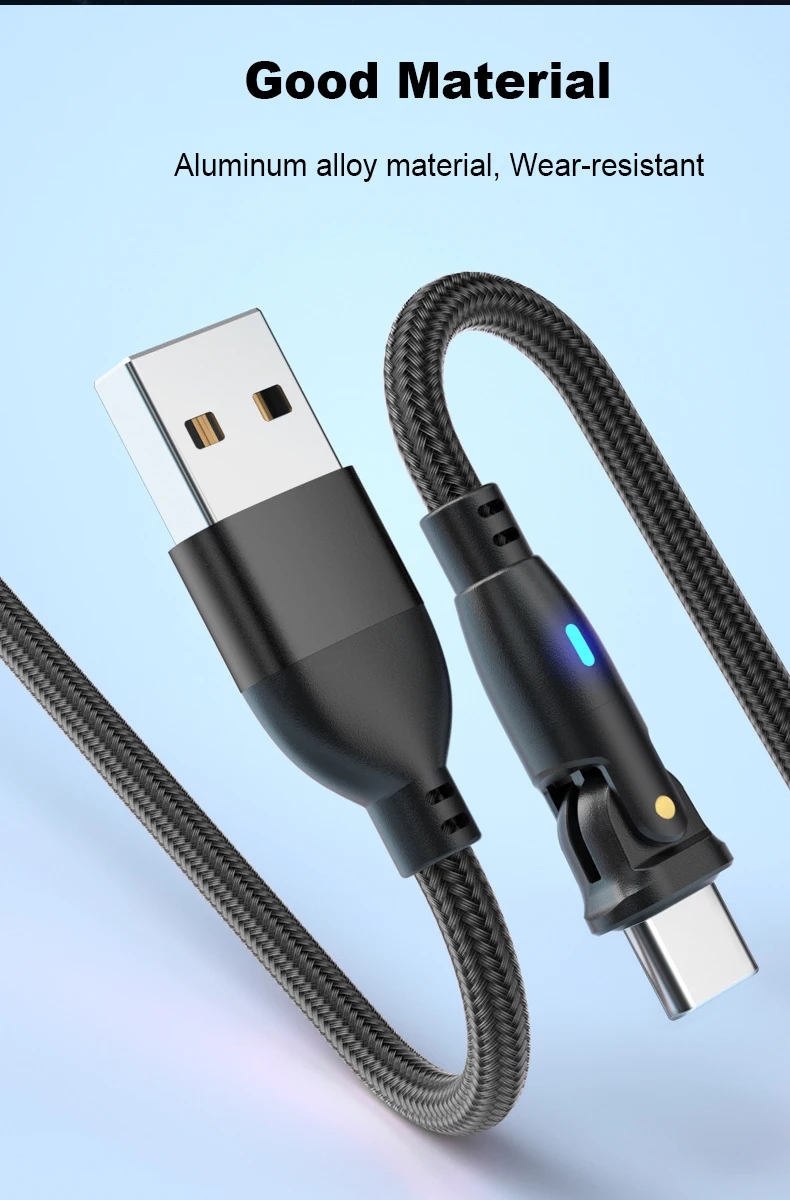 180 ° Bend Data Cable Rotating Charging Cable QC3.0 Fast Charging Protocol 3A 5A Current Type-C Android Phone