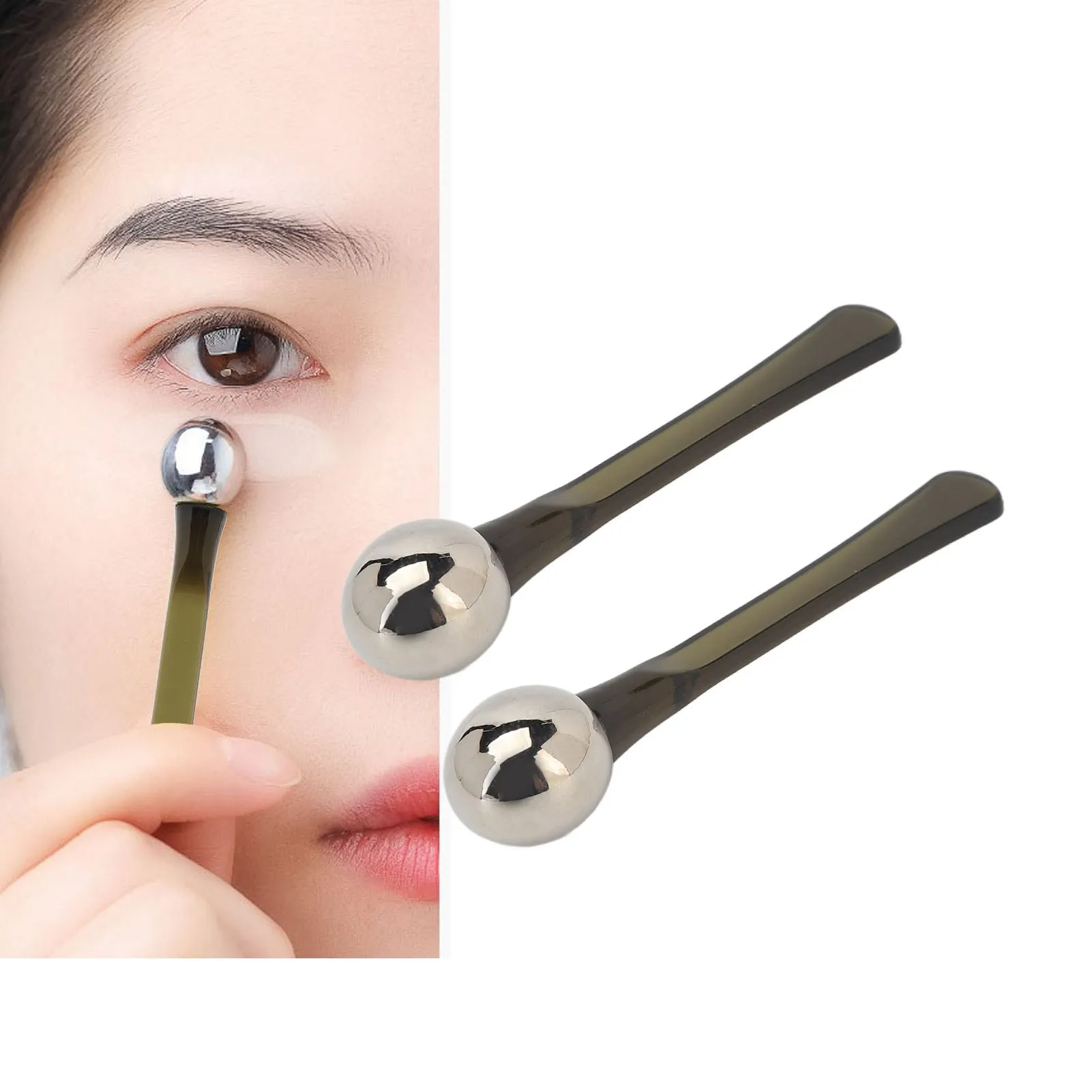 2pcs Eye Cream Applicator Zinc Alloy Roller Ball Massager Cream Scoop Eye Care Applicator Wand Stick