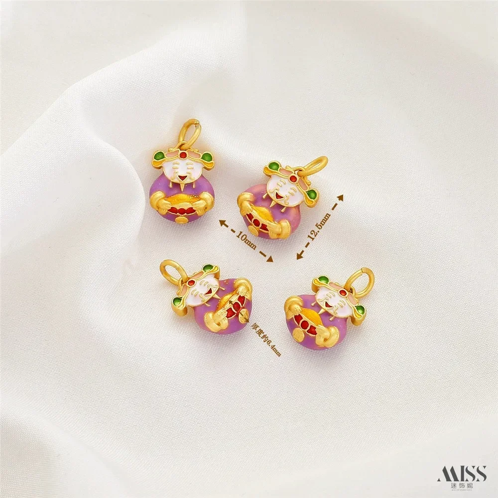 

Matte Gold 18K Oil Drop Burnt Blue Cloisonne Jubao God of Wealth Peach Blossom Pendant DIY Charm Pendant Accessories