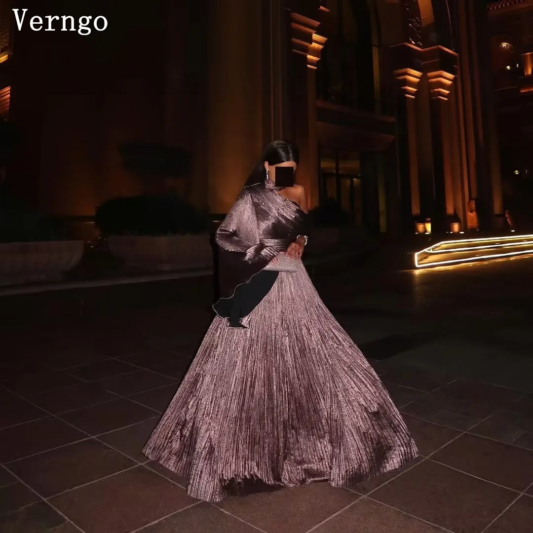 

Verngo Brown Elegant Tulle Evening Dress One Shoulder A Line Prom Party Dress Floor Length Prom Gowns Customized