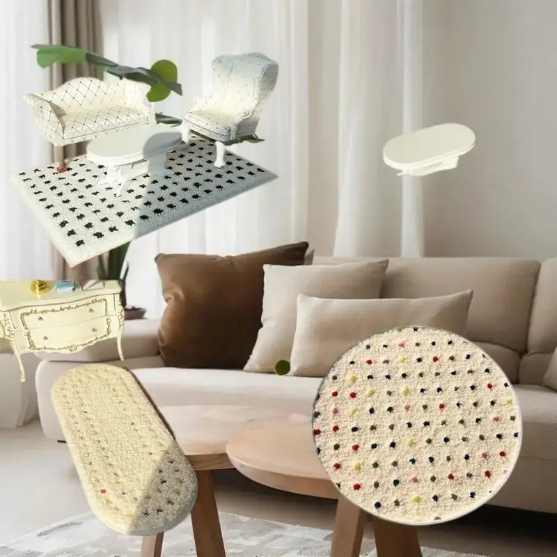 1: 12 Dollhouse Miniature Plush Rug Set, Model Photography Prop, Kid's Pretend Play Toys, Doll House Tiny Decor Presents