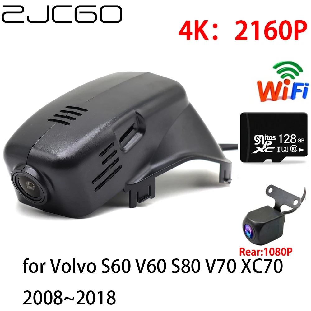 

ZJCGO 2K 4K Car DVR Dash Cam Wifi Front Rear Camera 2 Lens 24h Parking for Volvo S60 V60 S80 V70 XC70 2008–2018