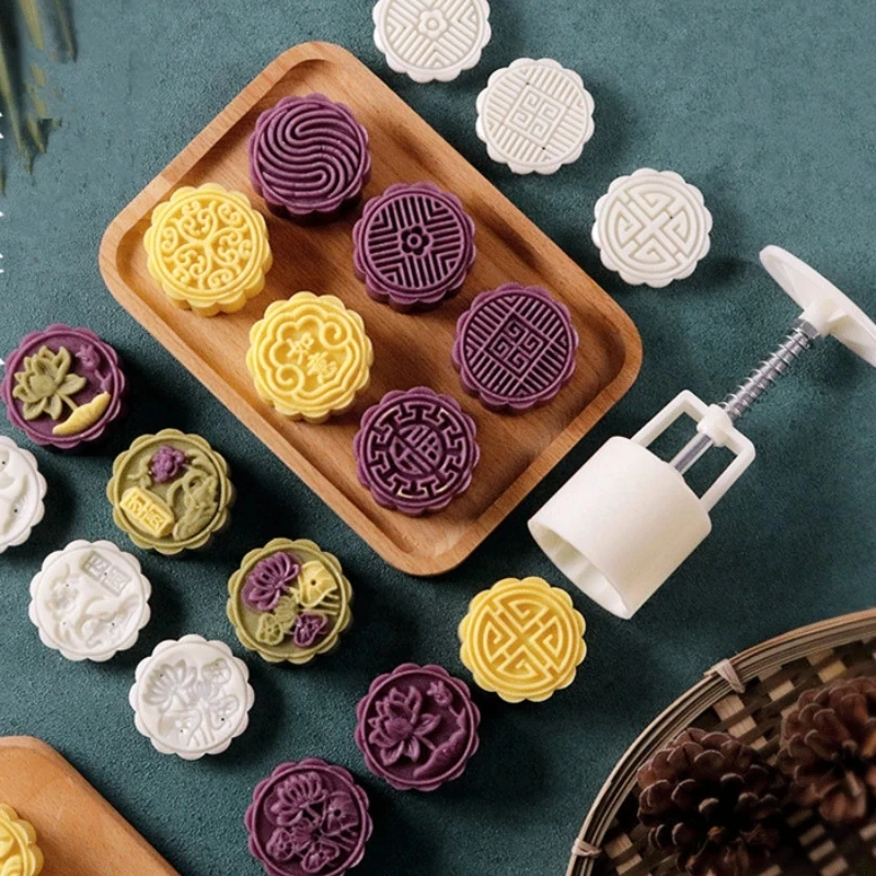 6pcs/set Flower Shaped Mooncake Mold Cake Mold Hand Pressure Fondant Moon