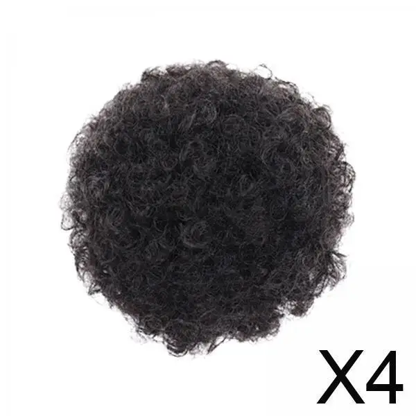 

4xAfro Hair Bun Synthetic Fiber Charming Soft Short Afro Bun for Shopping 20cm