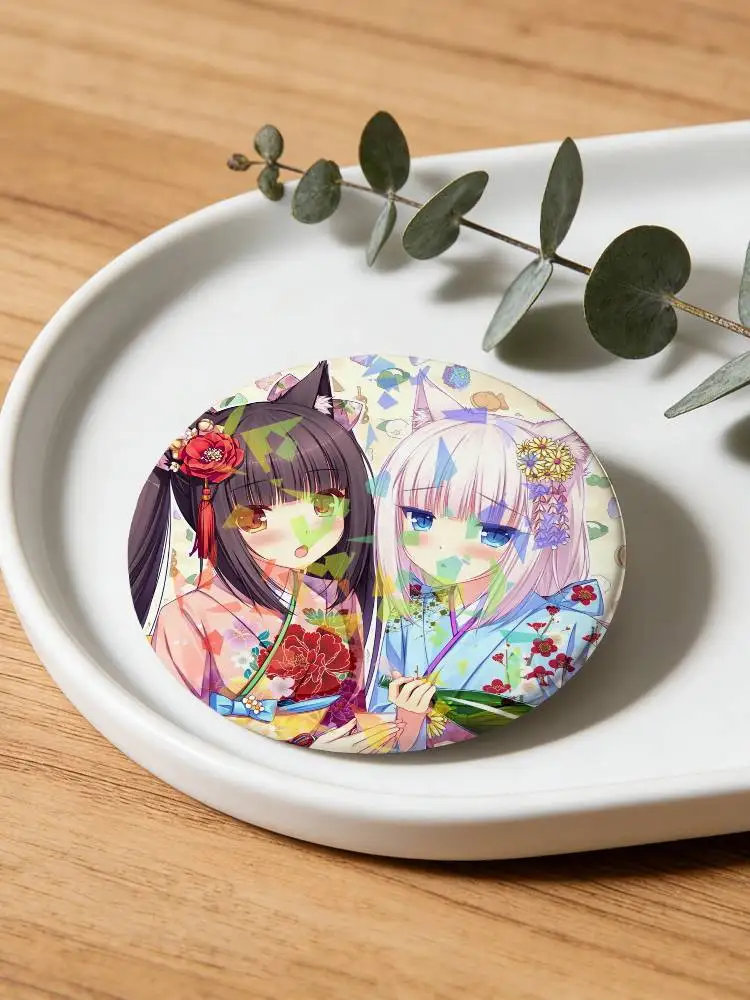 Love Adventure Game NEKOPARA Round Badge Lapel Pins for Backpacks Briefcase Laser Brooch Clothes Gifts