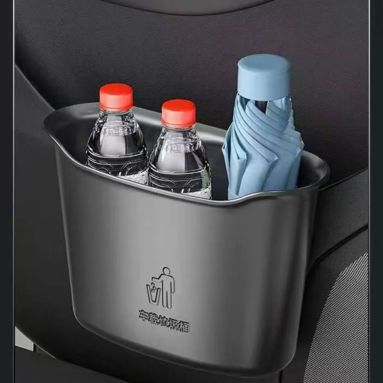 Hanging Car Trash Can Multi-Functional Storage Organizer for Front & Rear Seat Waterproof Auto Garbage Bin with Adjustable Strap