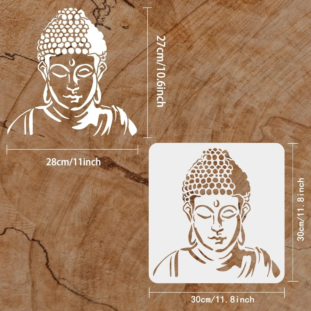 Buddha Painting Stencil 11.8x11.8 inch Hollow Out Oriental Buddha Craft Stencil Reusable Buddha Head Stencil Template for Paint