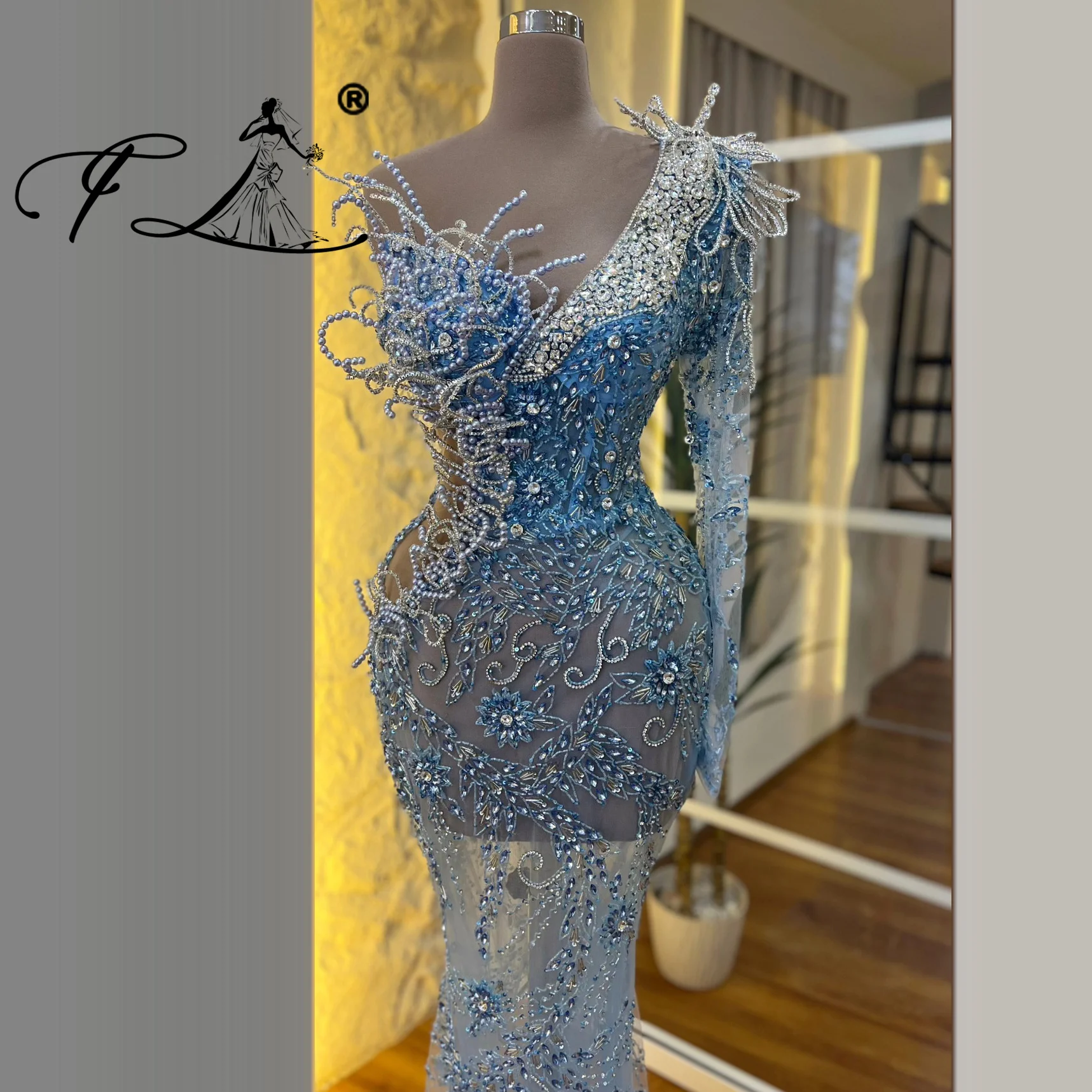 Sexy One Shoulder Mermaid Evening Dresses with Pearl Stone Customized Dresses for Special Occasions Celebrity Dresses