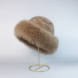 Real mink fur woman hat Fox fur beanie caps Winter woman hats Fashion mink fur knit hat