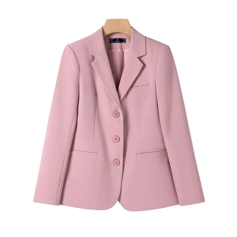 Blazer de traje Rosa elegante para mujer, chaqueta de oficina para mujer, manga larga, ropa de trabajo de un solo pecho, abrigo Formal para Otoño e Invierno