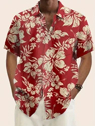 New Summer Men's Hawaiian Shirts For Beach Retro Floral Printed Short Sleeve Lapel Shirt Oversized Casual Loose Hawaii Shirt Top