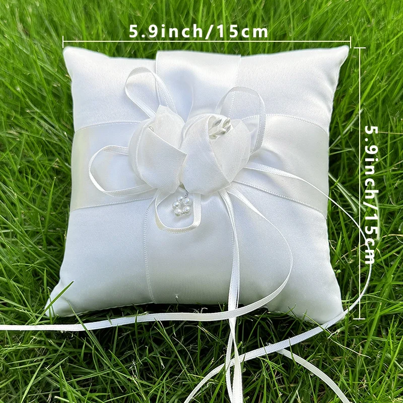 1PC White Bud Wedding Bridal Ring Pillow Wedding Supplies Square Bow Ring Pillow image 5