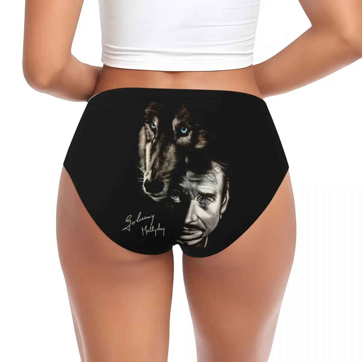 Custom Johnny Hallyday And Wolf Brief Panties Women's Comfort Stretch France Singer Rock Star Underwear