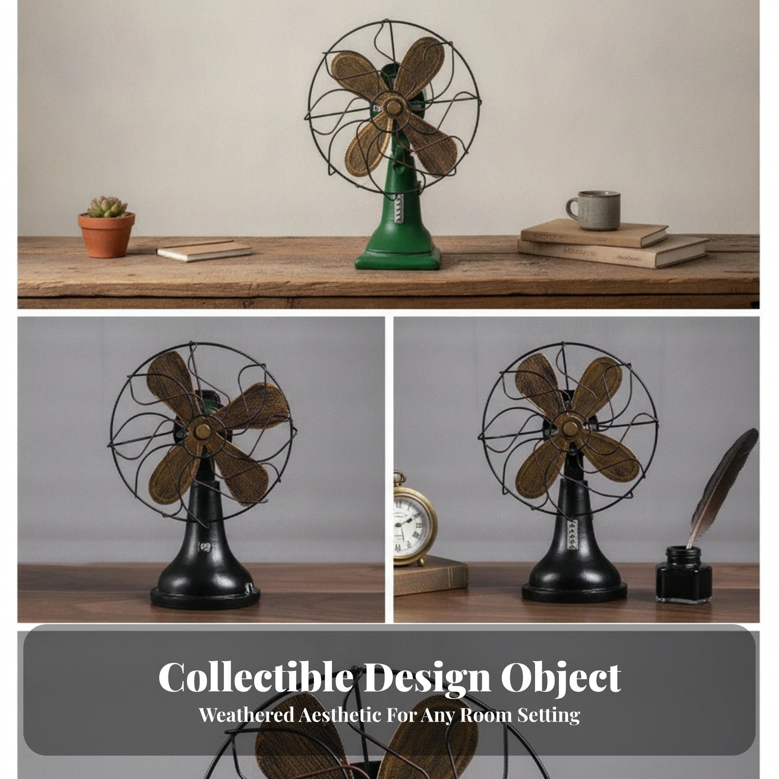 Retro Fan Display Prop with Distressed Blades Tabletop Size Vintage Electric Fan Decor Plastic Resin for Shop Window