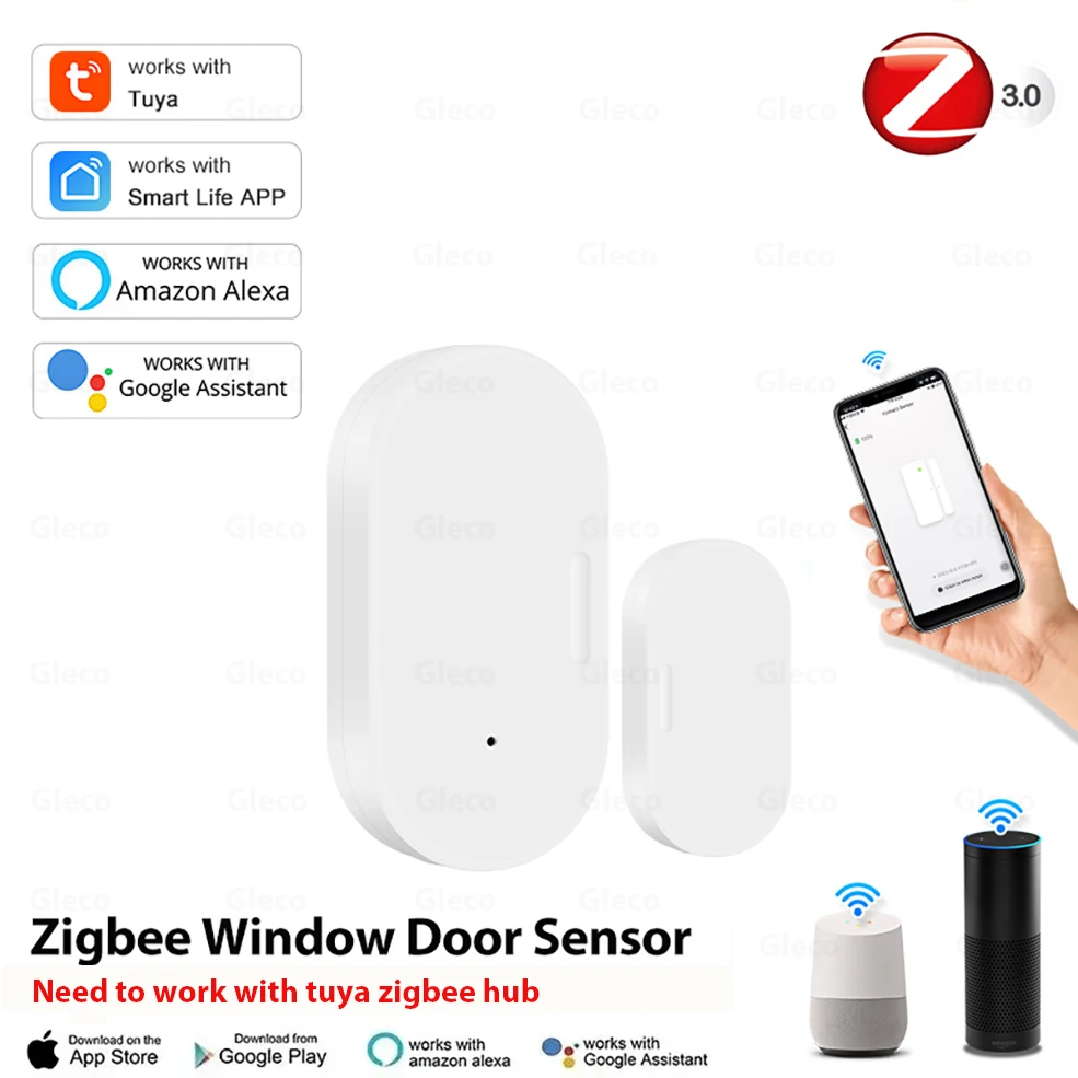 Tuya Zigbee Door Windor Sensor Door Open Closed Burglar Magnetic Detector Smart Life Work With Alexa Google Home Automation